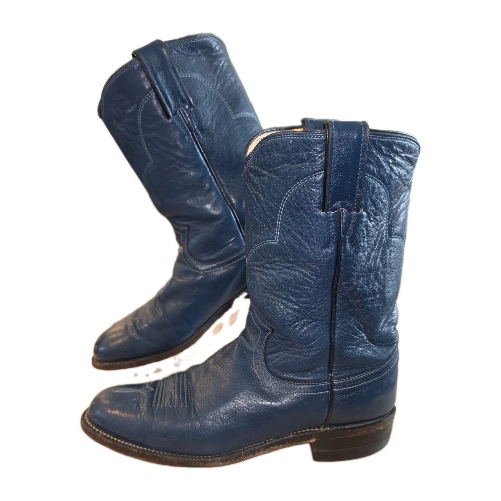 Justin Rare Color Blue Cowhide Roper Boots L3050 Women's Size 7B Narrow*read*
